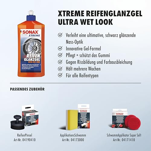 SONAX XTREME ReifenGlanzGel (500 ml) pflegt & schützt Gummi & Reifen vor Rissbildung & Farbausbleichung, lang anhaltender Reifenglanz | Art-Nr. 02352410