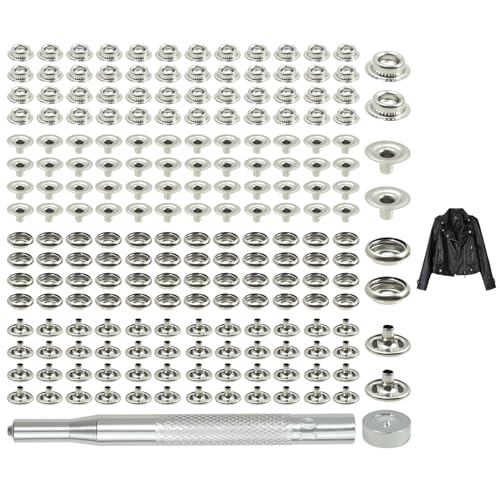 Ryetvok 200pcs(50 Sets) 15mm Heavy Duty Stainless Steel Snap Buttons Kit,Silver Snap Fasteners with Setting Tool & Installation Rod, for Boat Cover, Fabric, Leather, Clothing, Bags & Tarps