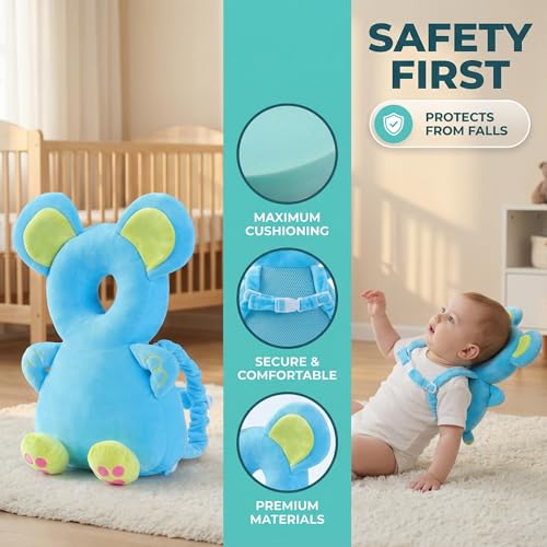 Image of Baby Head Protection Backpack - Soft Lightweight Fall Cushion for Toddlers During Crawling & Walking, Helps Ease Impact from Backward Tumbles(Mouse)