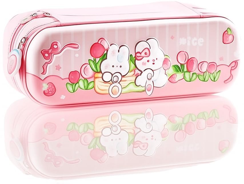 Image of DEOXY Premium 3D Double Layer Pencil Case Eva Large Capacity Zipper Pouch Bag Compass School Organizer Students Kids Stylish Pen Holder Stationery Box (Rabbit)