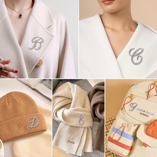 Image of Rhinestone Initial Brooch Pin for Women, Alphabet Gold Letter Brooch A-Z with Crystal, Metal Pin for Hat Bag Dress Suit Accessory for Men