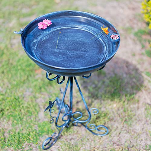 Vewogarden Blue Bird Baths For Outdoors Large Garden Metal Bird Bath 17.7" Bird Bath Bowl Bird Bath And Feeder Combo Garden Birdbath Standing Bird Feeder Bath With Folding Bracket #TOP2