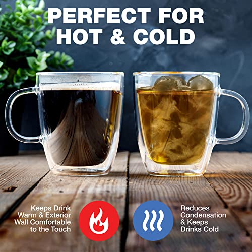 Eparé 12 Oz Double Wall Coffee Mugs Set Of 2 - Large Iced Latte Glass Coffee Cups With Handle - Lightweight Double Walled Glass Coffee Mug - Cappuccino, Tea, Or Espresso Glass Cups #TOP2