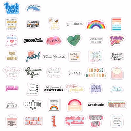 BulbaCraft Gratitude Stickers for Water Bottle and Laptop - Inspirational Party Favors & Decorations, Waterproof Vinyl Positive Decals, Thankfulness Stickers Laptop Decals, Gifts for Women & Men