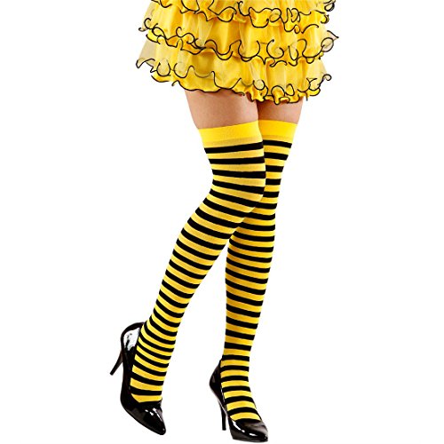 NET TOYS Overknees Strümpfe Biene Sexy Kniestrümpfe schwarz-gelb Halterlose Strümpfe Kostüm Zubehör Damenstrümpfe