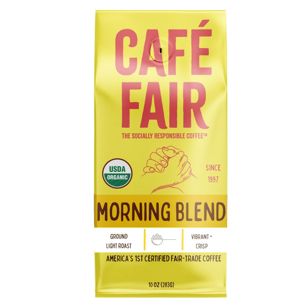 Café Fair Morning Blend | Organic Fair Trade Certified Coffee | Ground | Light Roast | 10 ozUSDA OrganicFair Trade CertifiedFair Trade CertifiedFair Trade Certified