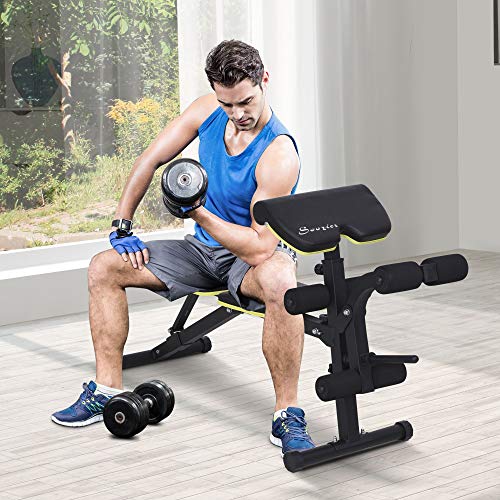 Soozier Adjustable Sit-Up Dumbbell Bench Multi-Functional Purpose Hyper Extension Bench with Adjustable Seat and Back Angle