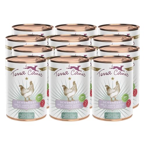 Terra Canis Hund-Schonkost, Nassfutter Huhn 12x400 g – Ergänzungs-Hundefutter, getreidefrei, ideal bei akuten Magen-Darm-Problemen, mit Rohstoffen in 100% Lebensmittelqualität