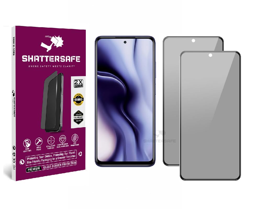 Image of Anti-Spy Privacy Tempered Glass Compatible For Mi 10i / 11T Pro 5G / 11i HC 5G [Pack of 2]. Anti-Scratch, Edge-to-Edge Protection With Easy Installation Kit & Case Friendly Fit.