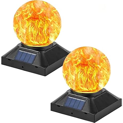 TWINSLUXES Solar Post Cap Lights Outdoor, Flickering Flame Lights, Waterproof LED Fence Post Solar Lights, for 3.5x3.5/4x4/5x5 Wood Posts in Patio Yard Landscape Decoration, Deck or Gard Cover