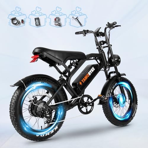 Tamobyke Electric Bike for Adults 750W/1500W Motor 20” Fat Tire 48V 15AH/30AH Removable Battery 28MPH up to 60 Miles 7 Speed Double Suspension Machine/Hydraulic Brake Ebike