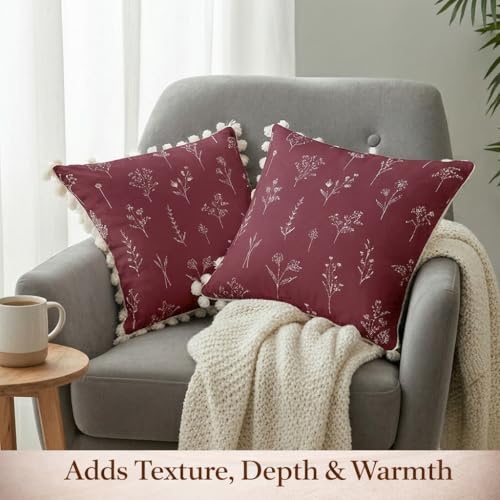 Image of STITCHNEST 'Little Meadow Series' Tassled Cushion Cover | Set of 2 | Floral Cushion Cover 24 inch x 24 inch