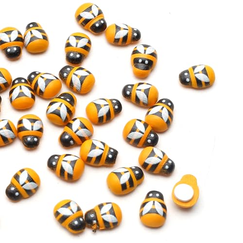 YIEUR 200 pcs Abeille Bois Mini Abeille décoration, Abeilles en Bois Auto-adhésif, Petite Abeille Disperser décoration Abeille embellissements pour l’Artisanat Scrapbooking Chapeau décoration