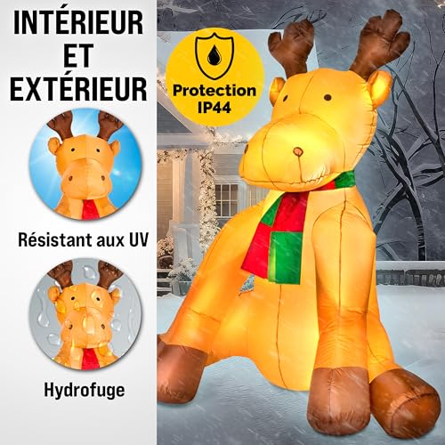 MONZANA® Renne de noël gonflable 180 cm éclairage LED matériel de fixation IP44 décoration Noël extérieur personnage figurine Noël autogonflant – Image 5