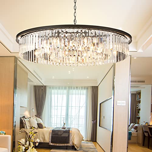 Lt-vt Large Crystal Chandelier Modern Luxury Black 39 inch Pendant Ceiling Lights Fixture for Dining...