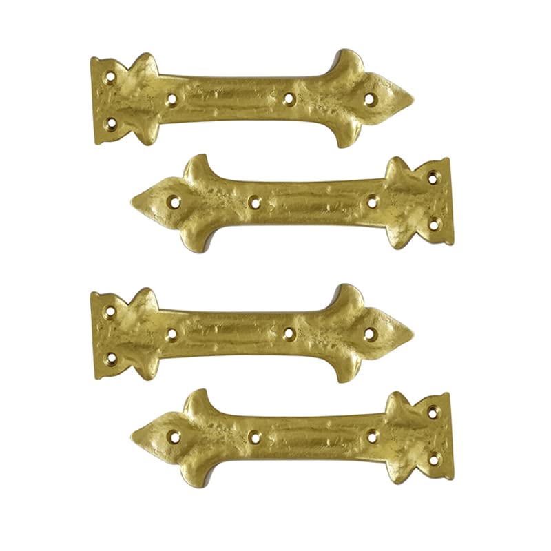 Image of Adonai Hardware Adonijah Brass Strap False or Faux or Dummy Hinge Front (6.5 inch x 4 Pack, Satin Brass) for Barn Doors, Gates, Cabinets, Wooden Box, Furniture, Chest, Trunks and Sheds