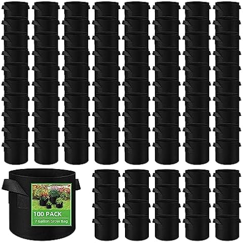 LITLANDSTAR 100-Pack 7 Gallon Grow Bags, Heavy Duty Thickened Nonwoven Aeration Fabric Pots with Handles, Aeration Grow Bags for Vegetable/Flower/Plant Cover
