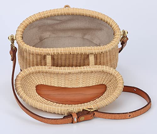 Nantucket Crescent Purse Basket Shoulder Leather Straps Natural Chic Hand Handwoven Purse Crossbody Rattan Bag3