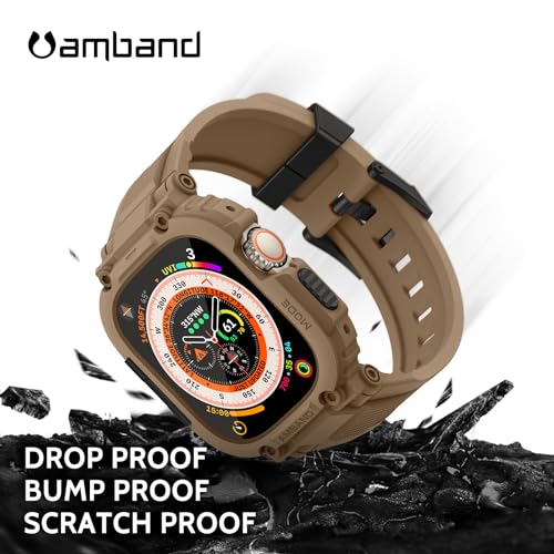 Image of amBand for Apple Watch Ultra 3 /2 /1 Screen Protector, M1 Sport Series Tough Case Fits iPhone Ultra Watch Bands 49mm, Outdoor Activities Essential Full Body Protection for Hiking Cycling - Desert Tan