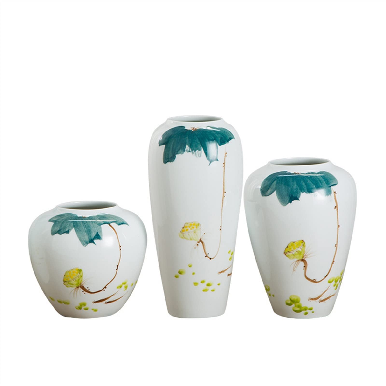 asdchZen Vases 3Pcs Hand-Painted Ceramic Vase New Chinese-Style Painted Flower Arrangement Home Decoration Living Room Porch Room Craft Ornaments Flowers Vase