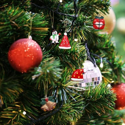 26pcs Christmas Resin Miniature Ornaments, Christmas Miniature Ornament Kits, Mini Christmas Ornaments, Santa/Snowman/Elk/Bell/Christmas Tree/Gift Box/Christmas Hat, for Hanging with Strings