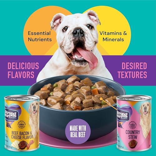 Image of A Strong Heart Wet Dog Food Variety Pack - Beef Bacon & Cheese Cuts & Country Stew Cuts in Gravy | All Life Stages | Complete & Balanced | Made in USA | 13.2oz Cans, 12-Pack