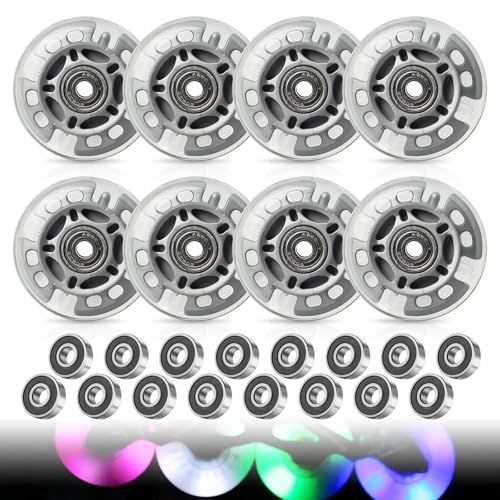 8 ruedas para patines en línea con rodamientos de bolas de 72 mm, ruedas de patín en línea, color plateado transparente, ruedas para patines en línea, ruedas para patines en interiores y exteriores