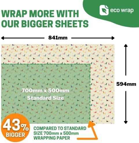 EcoWrap Sausage Dog Wrapping Paper with Birthday Card and Tags - Eco Friendly Premium Recyclable 84cm x 60cm Dachshund Gift Wrap in Plastic Free Packaging (4 Sheets & 4 Tags)