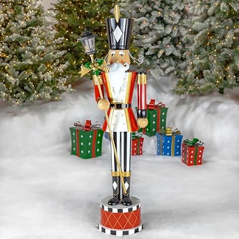 Zaer Ltd. 5.4 FT Tall Iron Fancy Christmas Nutcracker with LED Lights (Lucien in Red with Lantern) Cover