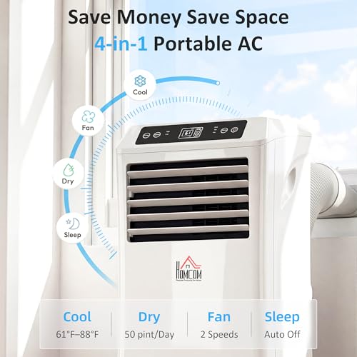 HOMCOM 10000 BTU Portable Air Conditioner for Rooms Up to 441 Sq. Ft., 4-in-1 AC Unit with Cooling Fan, Dehumidifier, Sleep Mode, Remote Control, 24H Timer, Window Installation Kit, White - Image 5