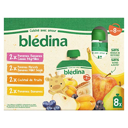 Blédina Botellas para beber frutas, manzanas, plátanos, grosellas negras, albaricoques, centeno, cóctel a partir de 8 meses, 720 g