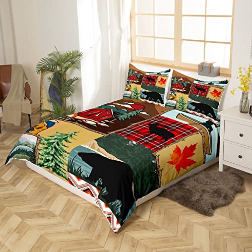 Housse de couette ours et cerf style chalet rustique pour lit double