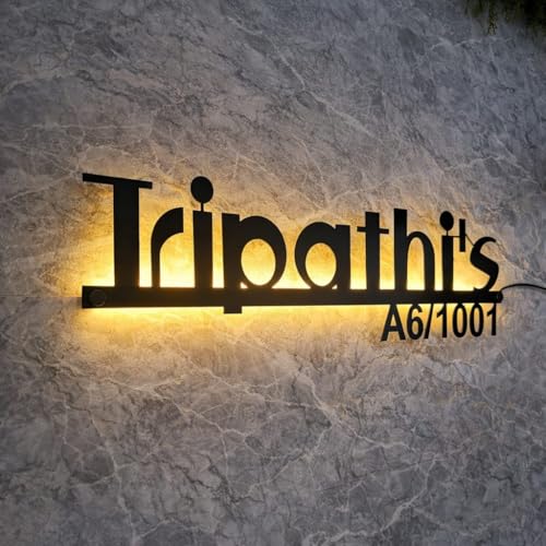 Image of Customized Stainless Steel LED Name Plate With House Number for Home Entrance, Flat, House Doors, Stylish, Outdoor & Indoor, Waterproof (L18-04)