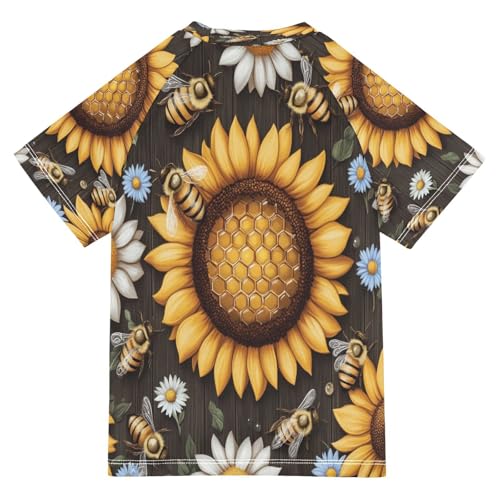 Kids Swimsuit Bee Honey Daisy Sunflower Sunscreen T-Shirts Swimwear Sets UPF 50+2