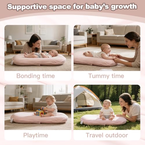 Image of Infant Support Cushion -Baby Support Cushion for Newborn, Oversized for 0-24 Months (36.5*20 inchs), Tummy Time Mat for Home and Travel, Soft Cotton, Supervised Use, Baby Essentials Gift -includ cover