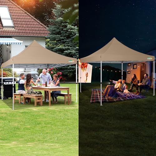 Image of COBIZI 10x10 Pop Up with 3 Sidewalls, Canopy Tent 10x10 for Parties, Backyard, Commercial, Waterproof and Portable Instant Shelter UV50+ Outdoor Canopy Gazebo with 4 Sandbags(Brown)