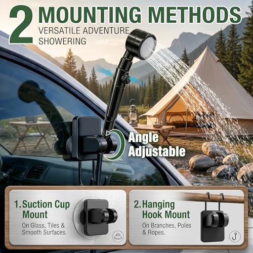 Ducha portátil para camping – Bomba de ducha recargable de 6000mAh con pantalla LED, 3 modos y boquilla de spray – Kit de ducha IPX7 para exteriores, viaje, playa, auto, baño para perros miniatura 4