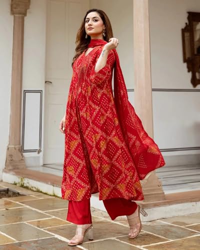 Image of ANNI Designer Women's Rayon Viscose Anarkali Printed Kurta with Pant & Dupatta