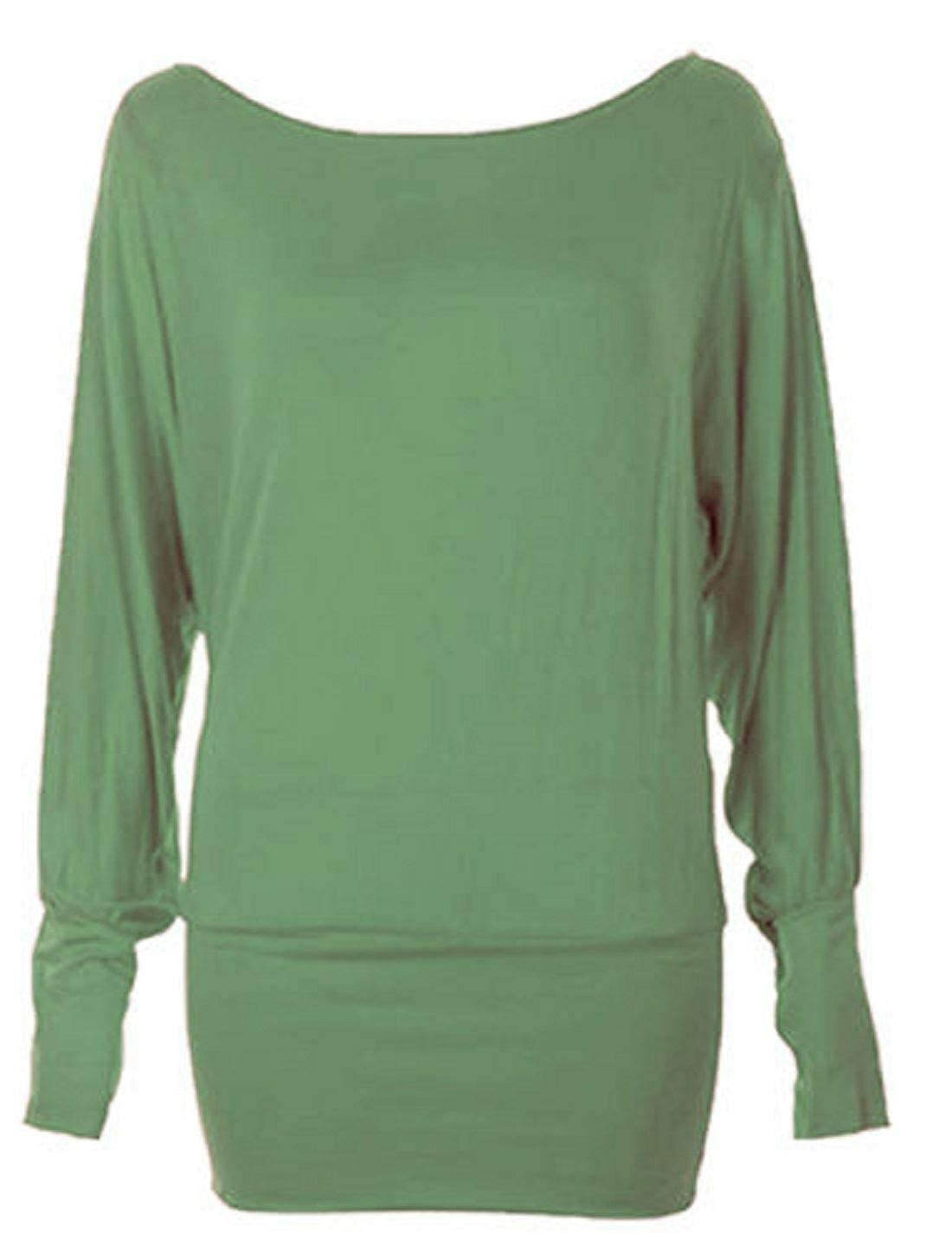 Fairy Trendz Ltd Women's Khaki Long Sleeve One Off Shoulder Plain Baggy Batwing Top Party Wear Shirt ( Uk 20-22)