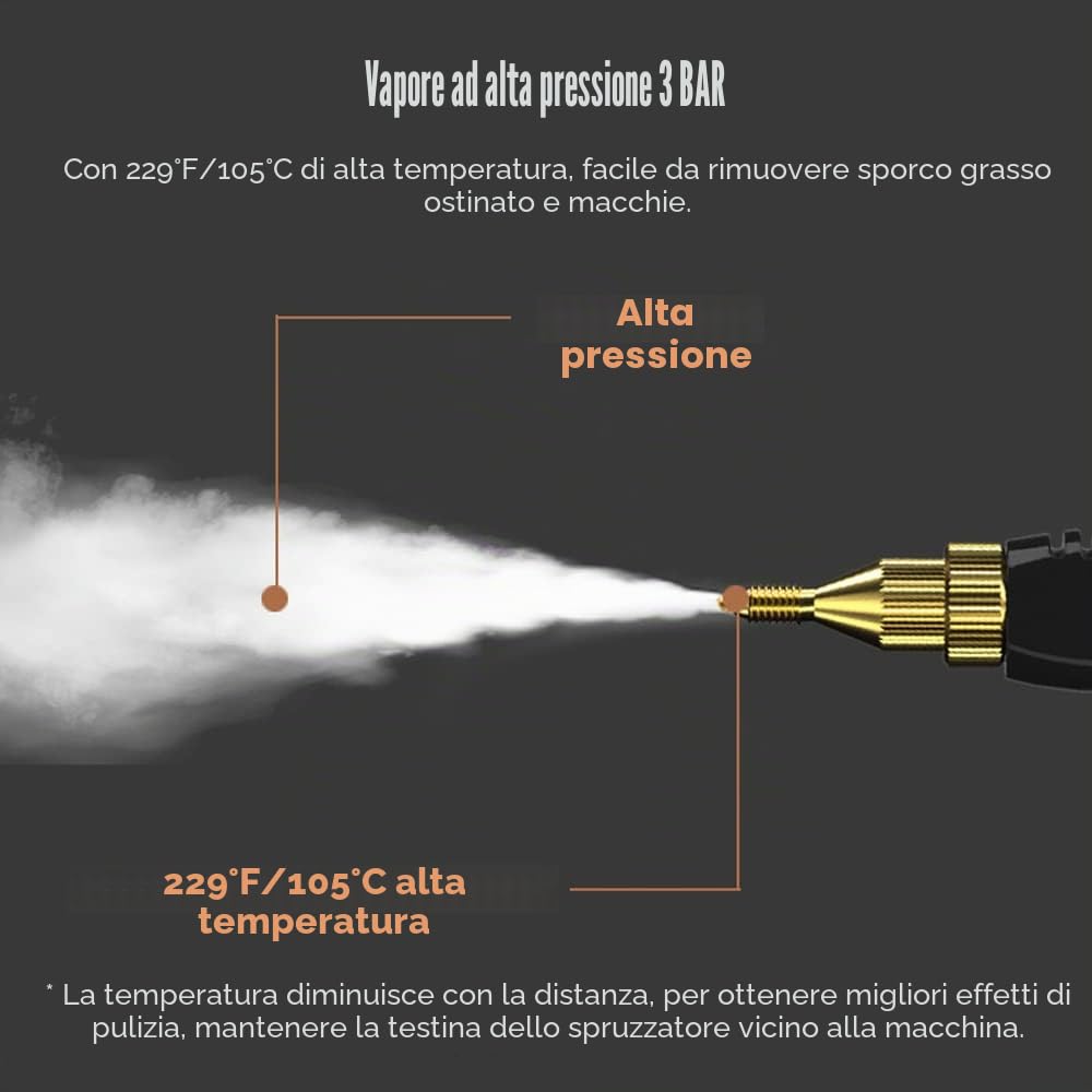 Pulitore a vapore portatile portatile da 2500 W Macchina per la pulizia a vapore pressurizzata ad alta temperatura con testine e guanti per mobili da bagno auto