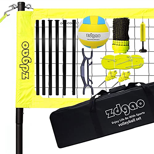 Volleyball Net Outdoor - Portable Volleyball Set for Backyard with Professional Volleyball Net, Wrap Yarn Volleyball and Pump, Boundary Line, Carry Bag