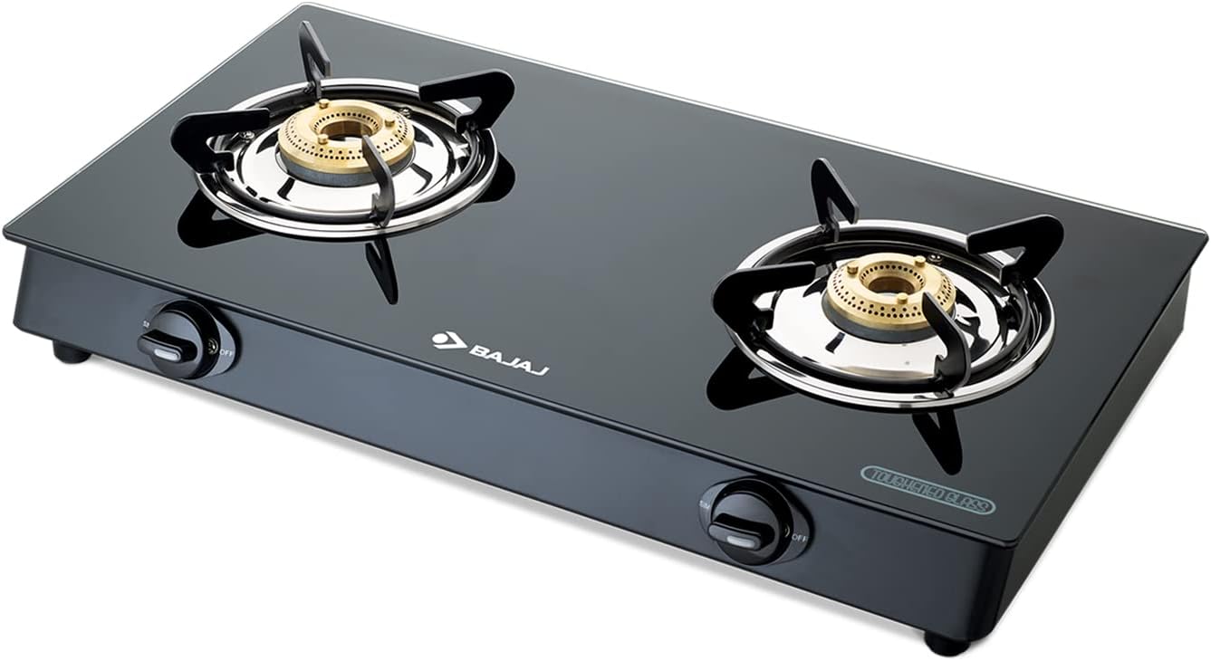 Bajaj GP6, 2Burner Stainless Steel & Glass Gas Stove (Manual, Black