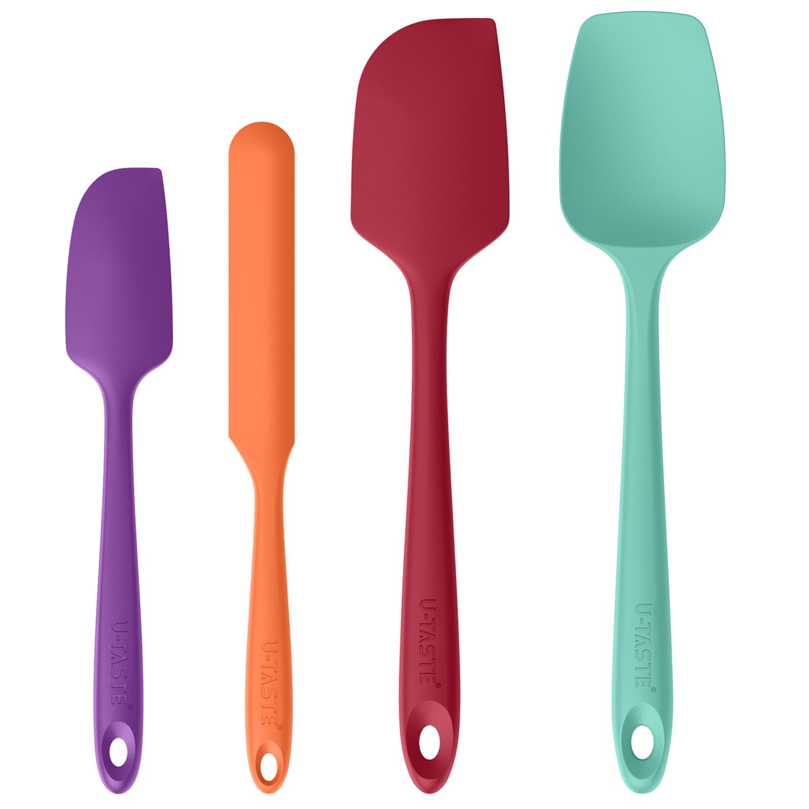 U-Taste 315℃ Hot Resistant Silicone Spatula - BPA-Free Flexible Food Grade Rubber Dough Scraper, Dishwasher Safe Kitchen Utensils with Sturdy Iner Core for Non-Stick Cookware (Set of 4, Multicolors)