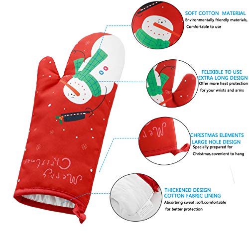 WinChange Oven Mitts and Potholders BBQ Gloves-Oven Mitts and Pot Holders with Recycled Cotton Infill Silicone Non-Slip Cooking Gloves for Cooking Baking Grilling (4-Piece Set) (Red Christmas Snow)