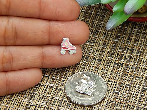 925 Sterling Silver Pink Enamel Roller Skate Stud Earrings (Nickel Free) 335713