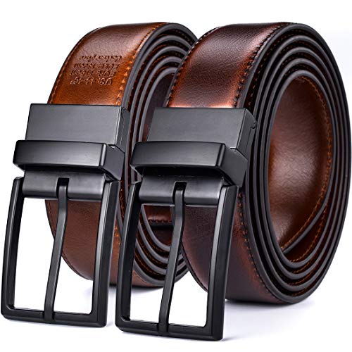 Image of beltox fine Men's Dress Belt Leather Reversible 1.25 inch Wide Rotated Buckle Gift Box