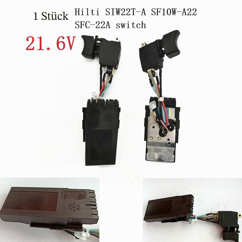 SPORTARC Elektronischer Ein-/Ausschalter für Hilti SF22-A, SFH22-A, SIW22T-A, SF10W-A22, 21,6 V, Schwarz