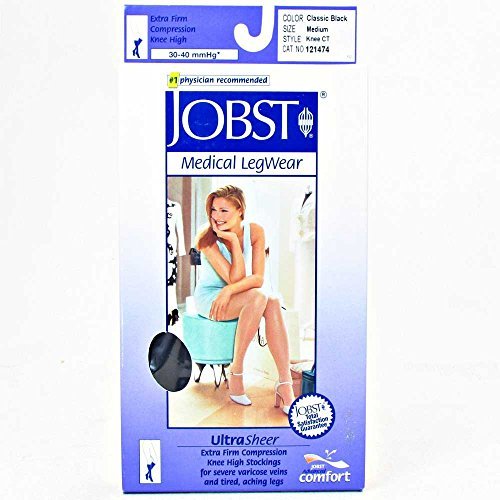 BSN Medical 119374 Jobst Ultra Sheer Compression Stocking, Waist High, 15-20 mmHg, Closed Toe, Medium, Classic Black