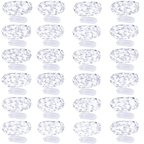 24 Pack Fairy Lights Battery Operated String Lights, EHWINE Battery String Lights 7ft 20 Led Fairy Lights for Bedroom Waterproof Firefly Lights Outdoor for DIY Wedding Party Christmas Decor, White