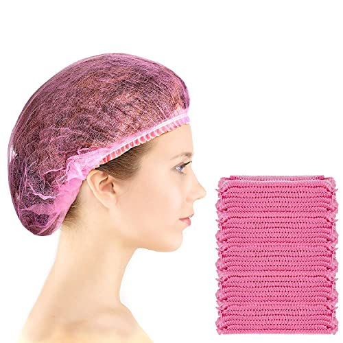 Image of 50 PINK Disposable Nonwoven Bouffant Caps, Hair Net, Cape For Hospital, Salon, Spa, Catering, Laboratories, Dust-free Workspace. (PINK)